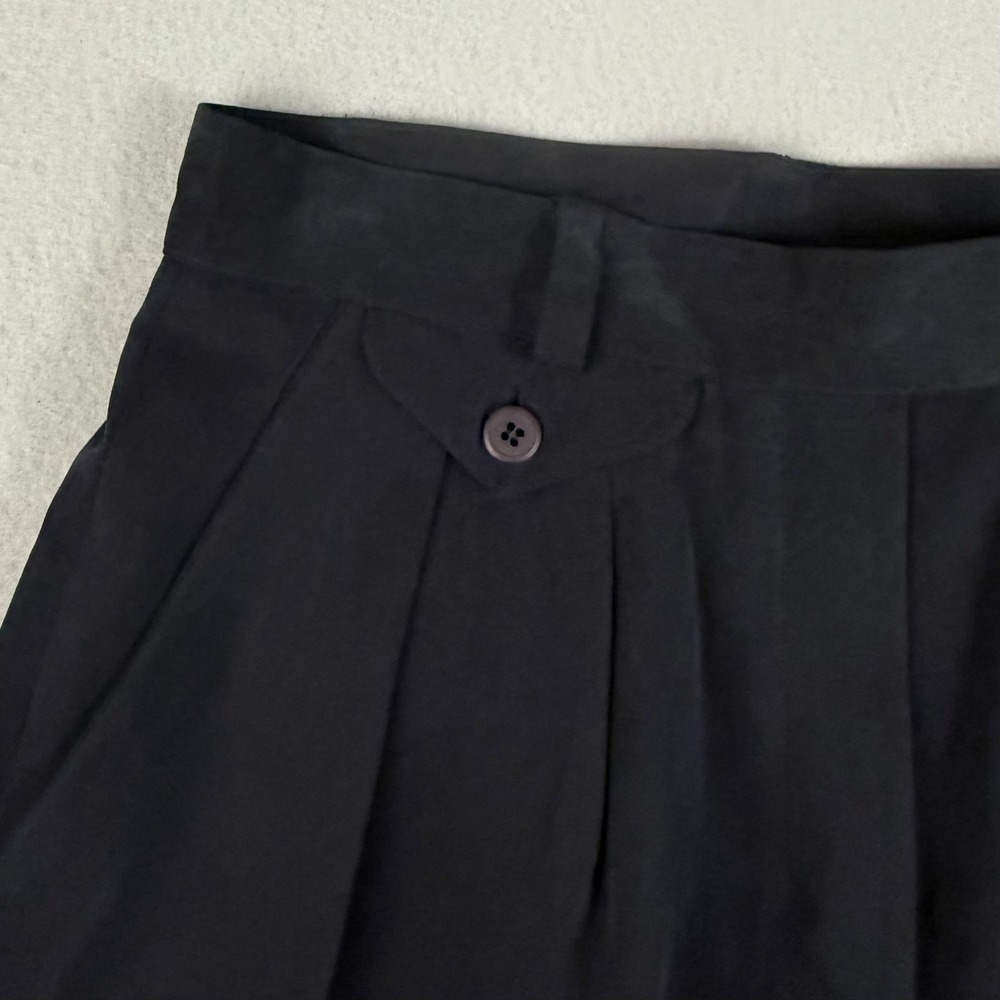 Via Seta Trousers Women 12 Black Pleated Silk High Rise Straight Leg Deadstock - Picture 4 of 16